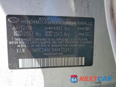 Zdjęcie 12 z 12 samochodu: 2017 HYUNDAI SONATA SE VIN:5NPE24AF3HH470242 - miniatura