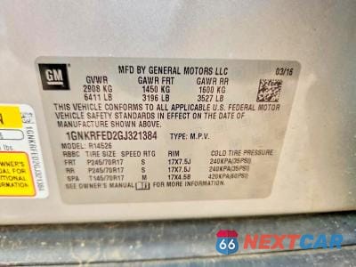 Zdjęcie 14 z 14 samochodu: 2016 CHEVROLET TRAVERSE LTZ VIN:1GNKRFED2GJ321384 - miniatura