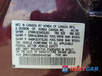 Zdjęcie 13 z 13 samochodu: 2008 ACURA MDX TECHNOLOGY VIN:2HNYD28688H548390 - miniatura