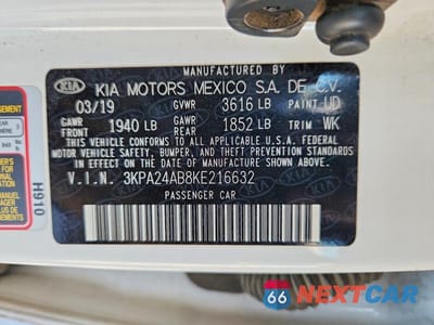 Zdjęcie 12 z 12 samochodu: 2019 KIA RIO S VIN:3KPA24AB8KE216632 - miniatura