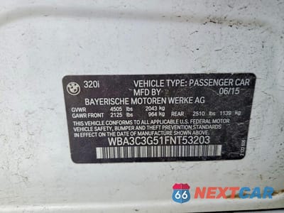 Zdjęcie 12 z 12 samochodu: 2015 BMW 320 I XDRIVE VIN:WBA3C3G51FNT53203 - miniatura
