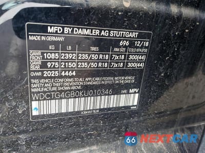 Zdjęcie 12 z 12 samochodu: 2019 MERCEDES-BENZ GLA 250 VIN:WDCTG4GB0KU010346 - miniatura