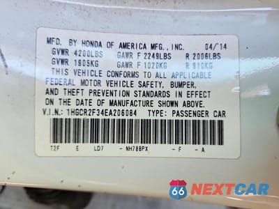 Zdjęcie 12 z 12 samochodu: 2014 HONDA ACCORD LX VIN:1HGCR2F34EA206084 - miniatura