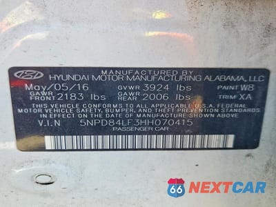 Zdjęcie 12 z 12 samochodu: 2017 HYUNDAI ELANTRA LIMITED VIN:5NPD84LF3HH070415 - miniatura