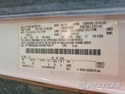 Zdjęcie 14 z 14 samochodu: 2019 FORD TRANSIT T-350 VIN:1FTBW2ZG1KKB75917 - miniatura