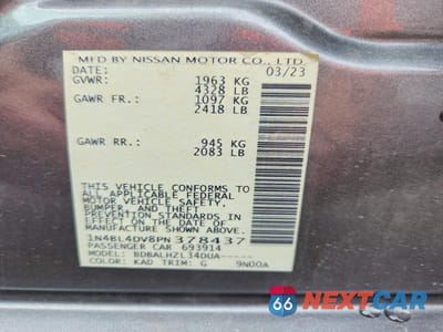 Zdjęcie 13 z 13 samochodu: 2023 NISSAN ALTIMA SV VIN:1N4BL4DV8PN378437 - miniatura