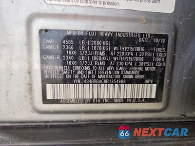 Zdjęcie 12 z 12 samochodu: 2011 SUBARU OUTBACK 2.5I VIN:4S4BRBAC8B1354988 - miniatura