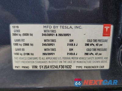 Zdjęcie 13 z 13 samochodu: 2020 TESLA MODEL S VIN:5YJSA1E24LF361632 - miniatura
