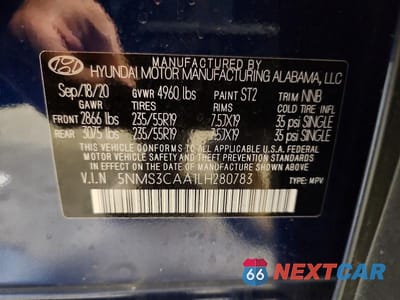 Zdjęcie 13 z 13 samochodu: 2020 HYUNDAI SANTA FE SEL 2.0T VIN:5NMS3CAA1LH280783 - miniatura