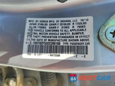 Zdjęcie 12 z 12 samochodu: 2013 HONDA CIVIC LX VIN:19XFB2F53DE286166 - miniatura