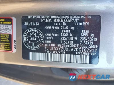 Zdjęcie 13 z 13 samochodu: 2013 HYUNDAI SANTA FE SPORT 2.0T VIN:5XYZUDLA7DG107912 - miniatura