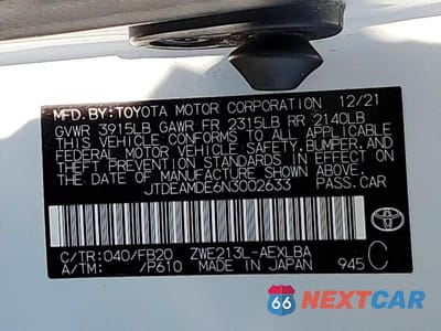 Zdjęcie 13 z 13 samochodu: 2022 TOYOTA COROLLA LE VIN:JTDEAMDE6N3002633 - miniatura
