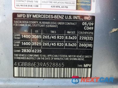 Zdjęcie 14 z 14 samochodu: 2009 MERCEDES-BENZ ML 350 VIN:4JGBB86E39A528865 - miniatura