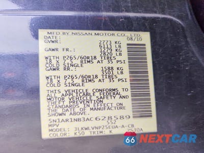 Zdjęcie 14 z 14 samochodu: 2010 NISSAN PATHFINDER S VIN:5N1AR1NB3AC628589 - miniatura