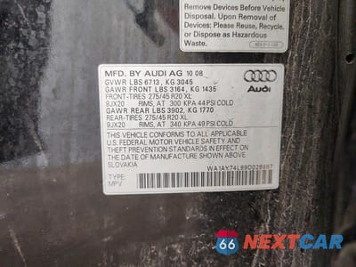 Zdjęcie 13 z 13 samochodu: 2009 AUDI Q7 3.6 QUATTRO VIN:WA1AY74L89D026887 - miniatura