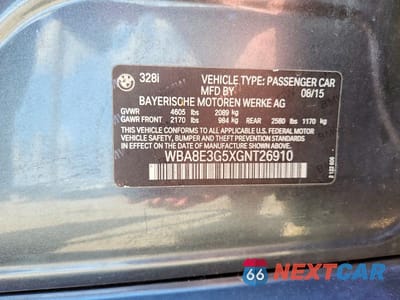 Zdjęcie 12 z 12 samochodu: 2016 BMW 328 VIN:WBA8E3G5XGNT26910 - miniatura