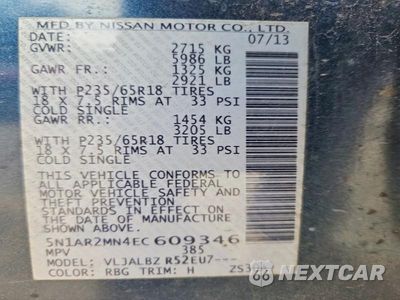 Zdjęcie 13 z 13 samochodu: 2014 NISSAN PATHFINDER S VIN:5N1AR2MN4EC609346 - miniatura
