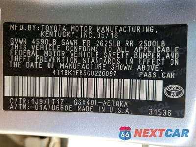 Zdjęcie 12 z 12 samochodu: 2016 TOYOTA AVALON TOURING VIN:4T1BK1EB5GU226097 - miniatura