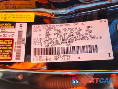 Zdjęcie 12 z 12 samochodu: 2013 TOYOTA TUNDRA CREWMAX SR5 VIN:5TFEY5F14DX137208 - miniatura
