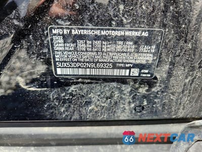 Zdjęcie 13 z 13 samochodu: 2022 BMW X3 XDRIVE30I VIN:5UX53DP02N9L69325 - miniatura