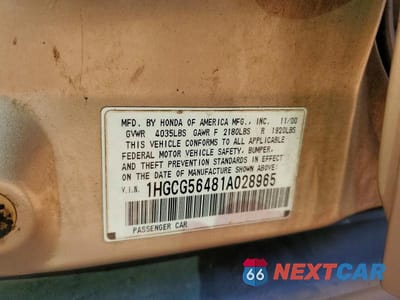 Zdjęcie 12 z 12 samochodu: 2001 HONDA ACCORD LX VIN:1HGCG56481A028965 - miniatura