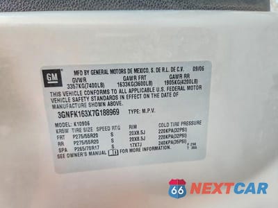 Zdjęcie 13 z 13 samochodu: 2007 CHEVROLET SUBURBAN K1500 VIN:3GNFK163X7G188969 - miniatura