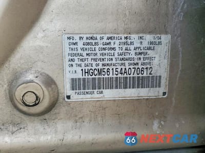 Zdjęcie 12 z 12 samochodu: 2004 HONDA ACCORD DX VIN:1HGCM56154A070612 - miniatura