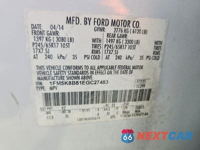 Zdjęcie 14 z 14 samochodu: 2014 FORD EXPLORER VIN:1FM5K8B81EGC27483 - miniatura