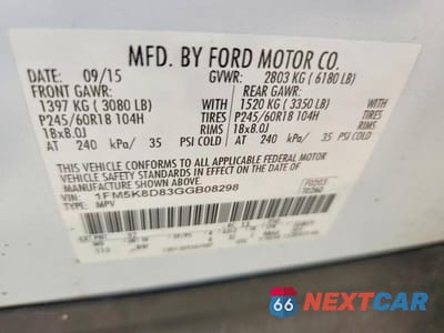 Zdjęcie 13 z 13 samochodu: 2016 FORD EXPLORER XLT VIN:1FM5K8D83GGB08298 - miniatura