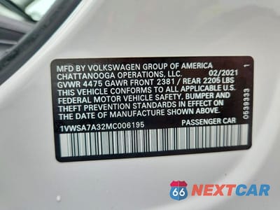 Zdjęcie 12 z 12 samochodu: 2021 VOLKSWAGEN PASSAT SE VIN:1VWSA7A32MC006195 - miniatura