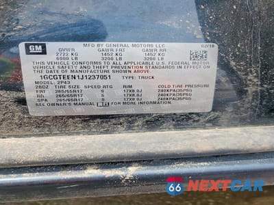 Zdjęcie 12 z 12 samochodu: 2018 CHEVROLET COLORADO ZR2 VIN:1GCGTEEN1J1237051 - miniatura