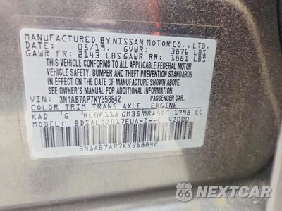 Zdjęcie 12 z 12 samochodu: 2019 NISSAN SENTRA SV VIN:3N1AB7AP7KY358842 - miniatura