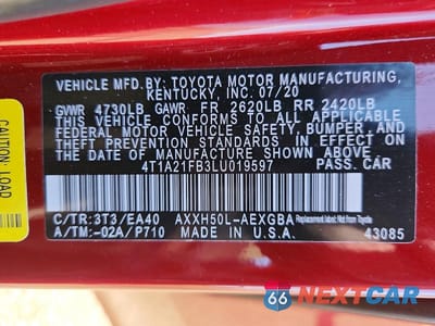 Zdjęcie 12 z 12 samochodu: 2020 TOYOTA AVALON XLE VIN:4T1A21FB3LU019597 - miniatura