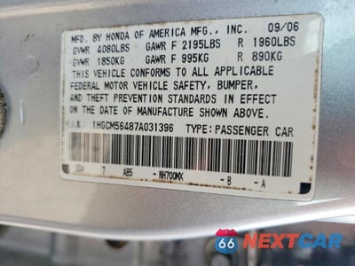 Zdjęcie 12 z 12 samochodu: 2007 HONDA ACCORD LX VIN:1HGCM56487A031396 - miniatura