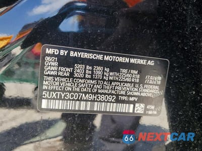 Zdjęcie 12 z 12 samochodu: 2021 BMW X3 SDRIVE30I VIN:5UXTY3C07M9H38092 - miniatura