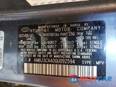 Zdjęcie 13 z 13 samochodu: 2016 HYUNDAI TUCSON SE VIN:KM8J3CA40GU092594 - miniatura