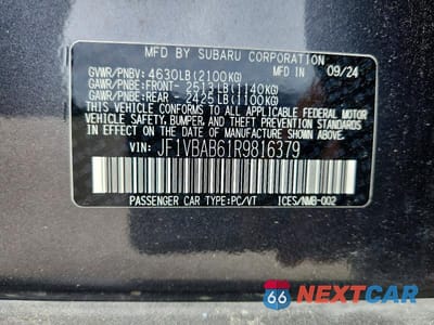 Zdjęcie 12 z 12 samochodu: 2024 SUBARU WRX VIN:JF1VBAB61R9816379 - miniatura