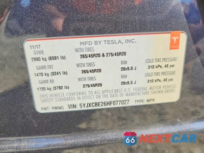 Zdjęcie 14 z 14 samochodu: 2017 TESLA MODEL X VIN:5YJXCBE26HF077027 - miniatura