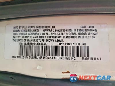 Zdjęcie 13 z 13 samochodu: 2003 SUBARU LEGACY OUTBACK H6 3.0 VDC VIN:4S3BH896137650457 - miniatura