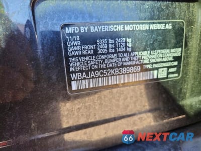 Zdjęcie 13 z 13 samochodu: 2019 BMW 530E VIN:WBAJA9C52KB389869 - miniatura