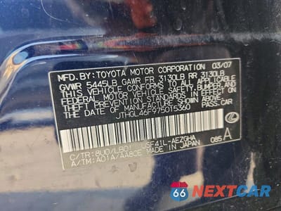 Zdjęcie 12 z 12 samochodu: 2007 LEXUS LS 460L VIN:JTHGL46F975015360 - miniatura