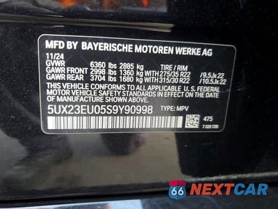 Zdjęcie 13 z 13 samochodu: 2025 BMW X5 XDRIVE40I VIN:5UX23EU05S9Y90998 - miniatura
