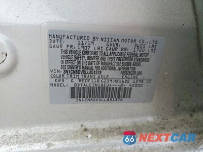 Zdjęcie 12 z 12 samochodu: 2020 NISSAN VERSA S VIN:3N1CN8DVXLL851378 - miniatura