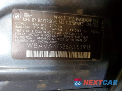 Zdjęcie 12 z 12 samochodu: 2008 BMW 328 I VIN:WBAVA37588NL53913 - miniatura