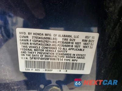 Zdjęcie 13 z 13 samochodu: 2015 HONDA PILOT EXL VIN:5FNYF4H59FB067814 - miniatura