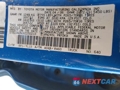 Zdjęcie 12 z 12 samochodu: 2006 TOYOTA TACOMA DOUBLE CAB VIN:5TELU42N16Z250213 - miniatura