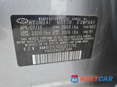 Zdjęcie 12 z 12 samochodu: 2016 HYUNDAI ELANTRA GT BASE VIN:KMHD35LH5GU273702 - miniatura