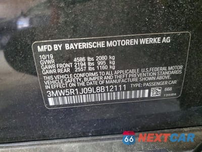 Zdjęcie 12 z 12 samochodu: 2020 BMW 330I VIN:3MW5R1J09L8B12111 - miniatura