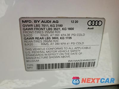 Zdjęcie 14 z 14 samochodu: 2021 AUDI E-TRON PREMIUM VIN:WA1AAAGE4MB022841 - miniatura