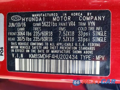 Zdjęcie 13 z 13 samochodu: 2017 HYUNDAI SANTA FE SE VIN:KM8SMDHF4HU202434 - miniatura